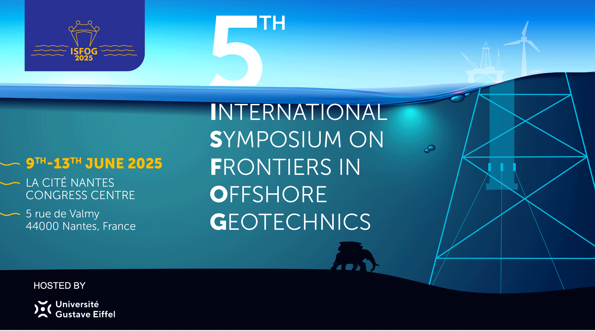 ISFOG 2025 banner featuring the Nantes conference logo, symbolizing STIXIA’s participation in the International Symposium on Frontiers in Offshore Geotechnics.
